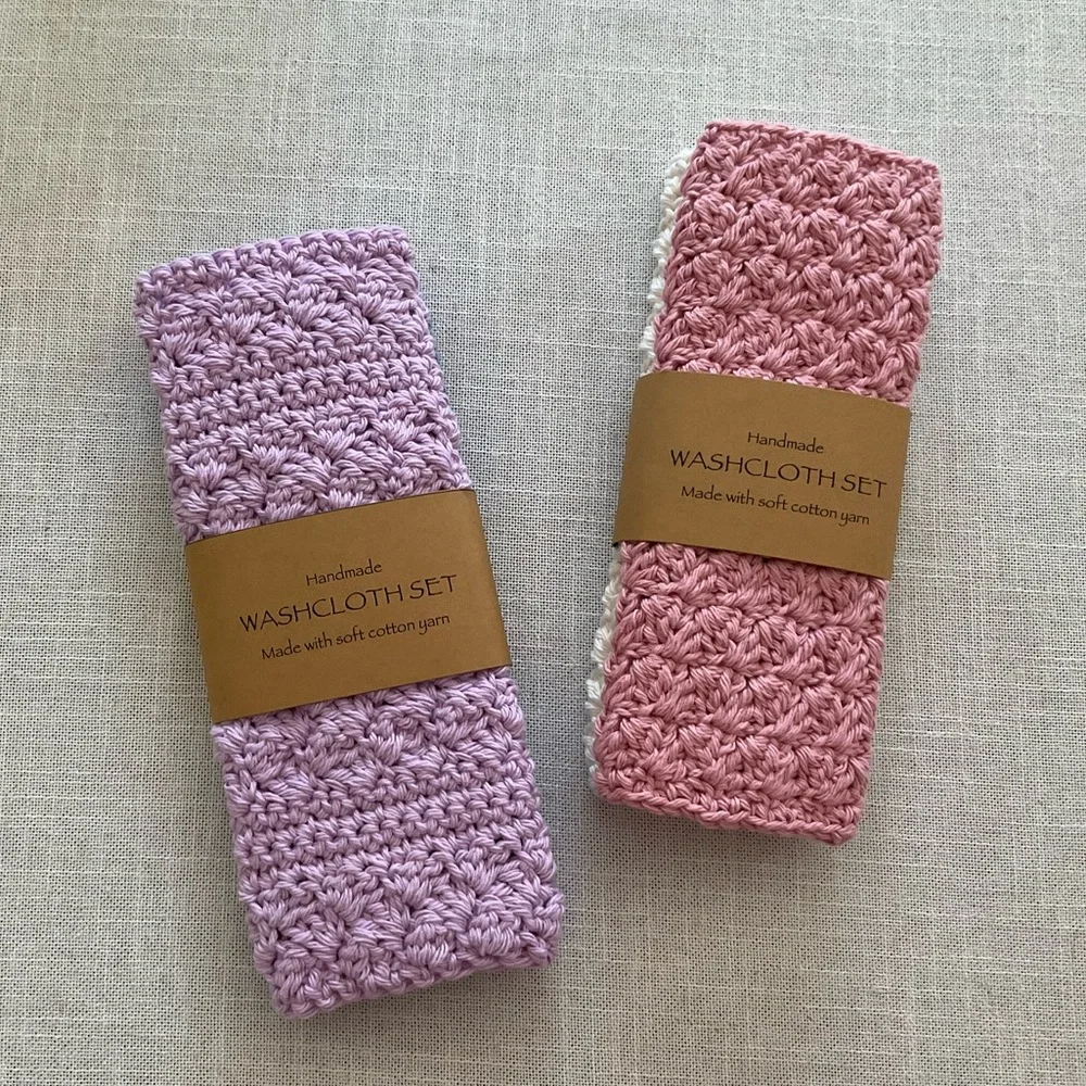 Hand Crocheted Cotton Washcloth Set 🛁